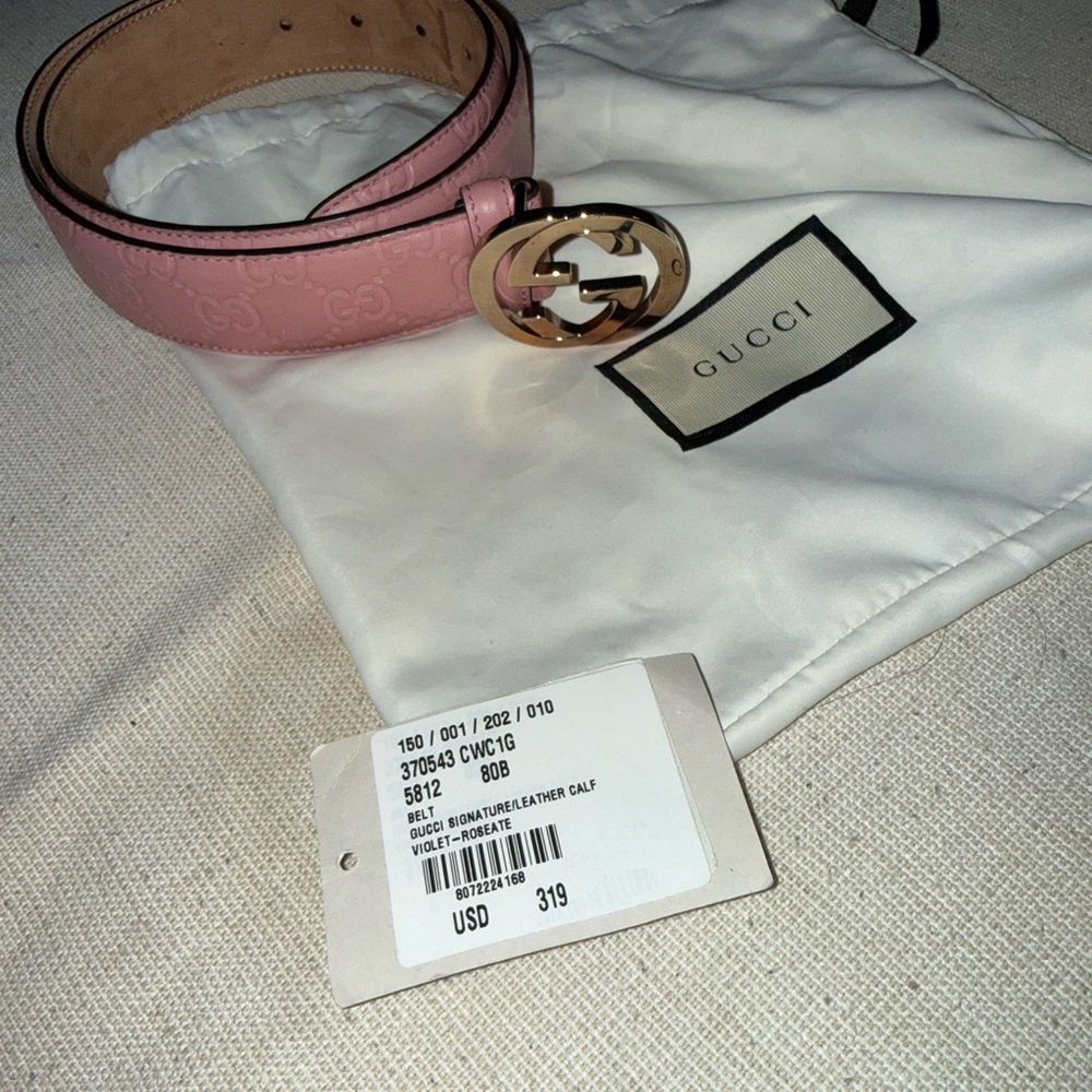 NWT Gucci Pink Leather Belt with Gold GG Buckle - Picture 2 of 4